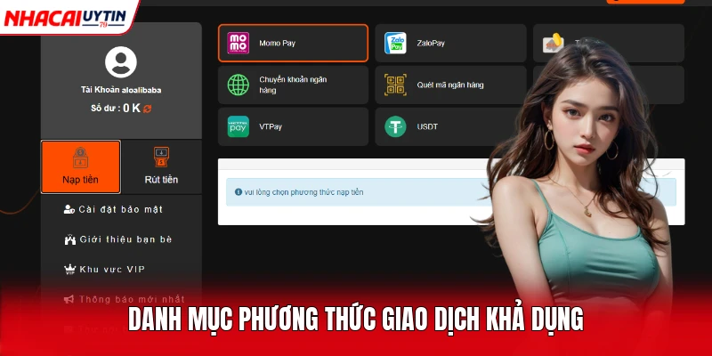 Danh mục phương thức giao dịch khả dụng